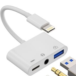 White Multi-Port Adapter with USB and Audio Jacks